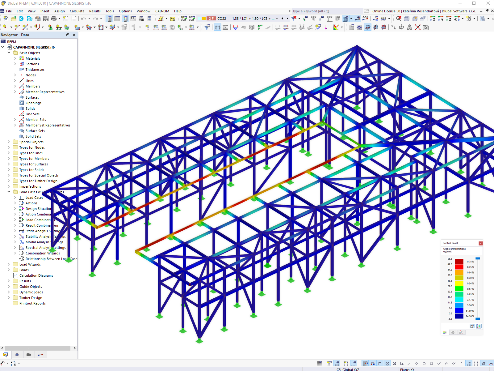 Deformação da estrutura de madeira no RFEM 6
