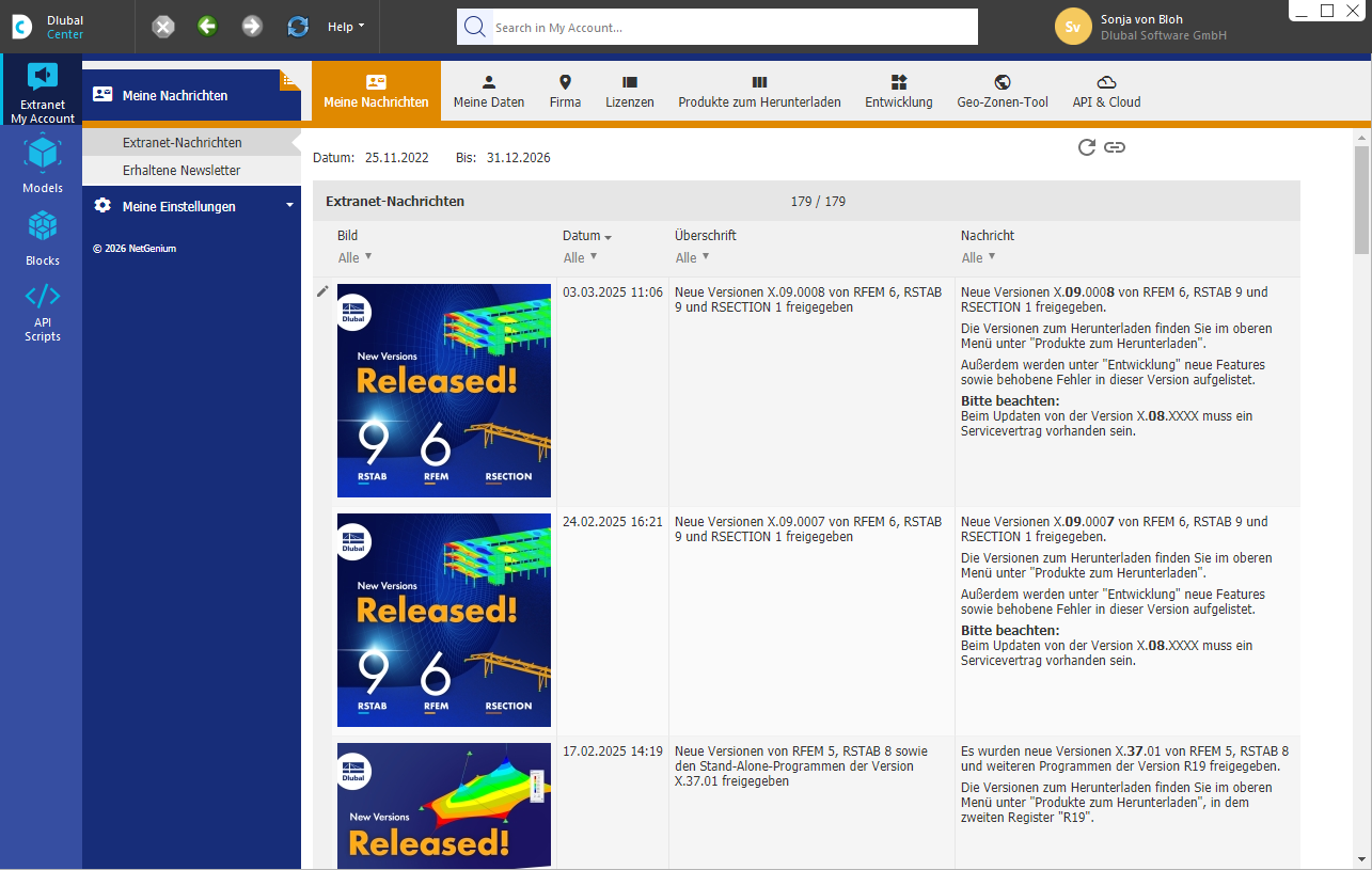 Extranet | A minha conta no Dlubal Center