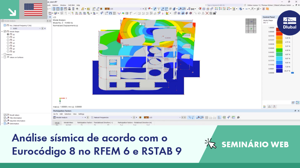 O seminário aborda metodologias de análise sísmica utilizando o Eurocódigo 8 nos programas RFEM 6 e RSTAB 9 para engenheiros.