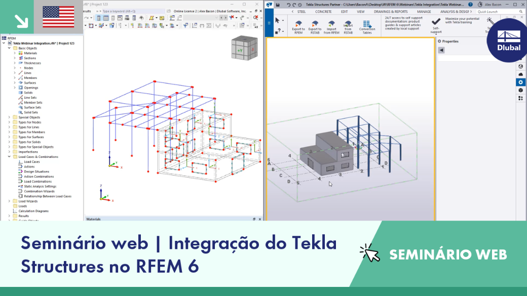 Integração do Tekla Structures com o software RFEM 6 numa apresentação detalhada de seminário web.