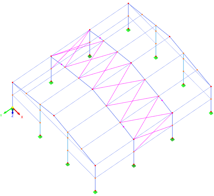 Contraventamento com barras diagonais nas células