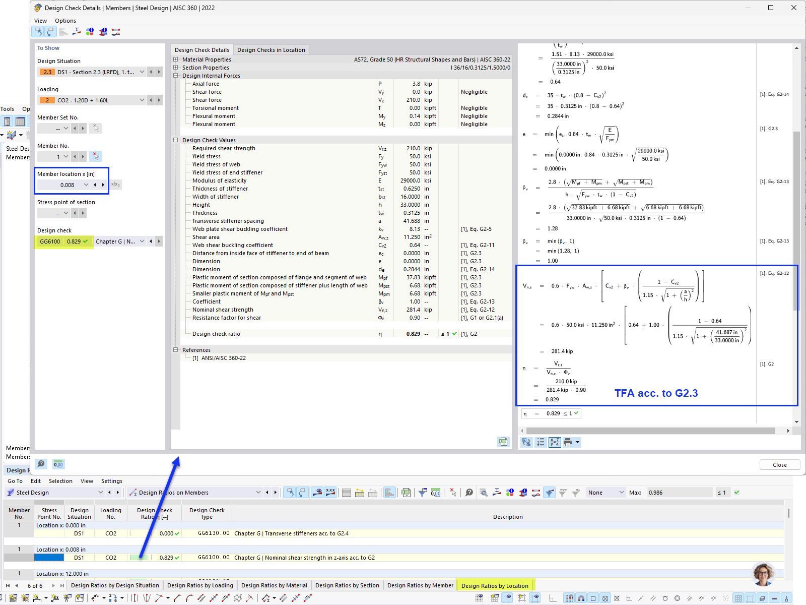 KB 001883 | Dimensionamento de vigas de alma cheia de acordo com a AISC 360-22 no RFEM 6
