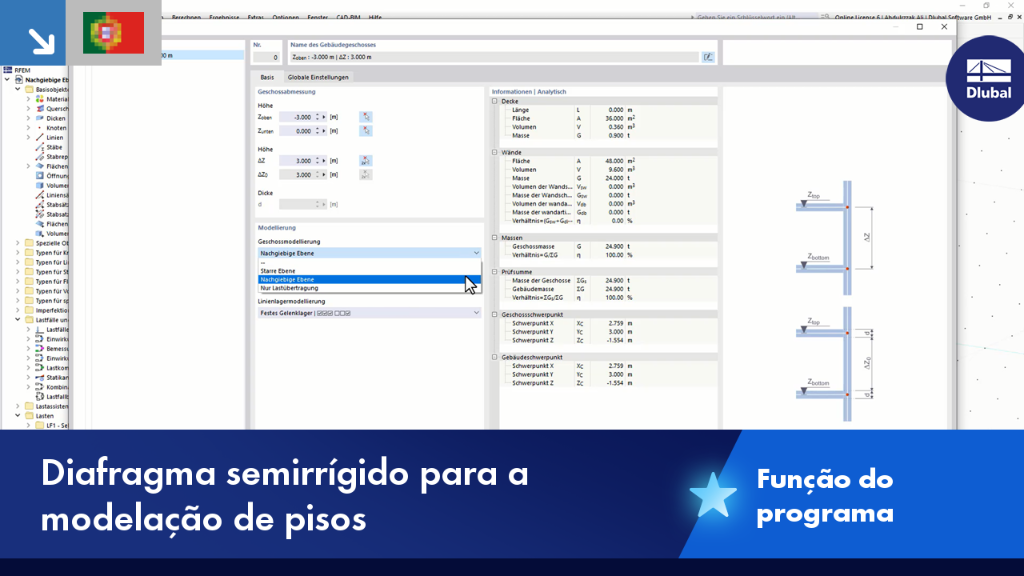 Representação da modelação de uma laje de piso com um diafragma semirrígido para simular deformações reais da estrutura.