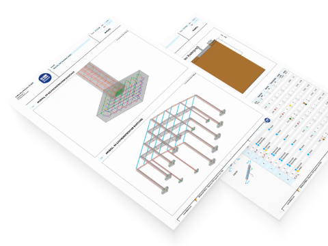 Relatório de impressão detalhado com resultados visuais e numéricos para análise de fundações de betão