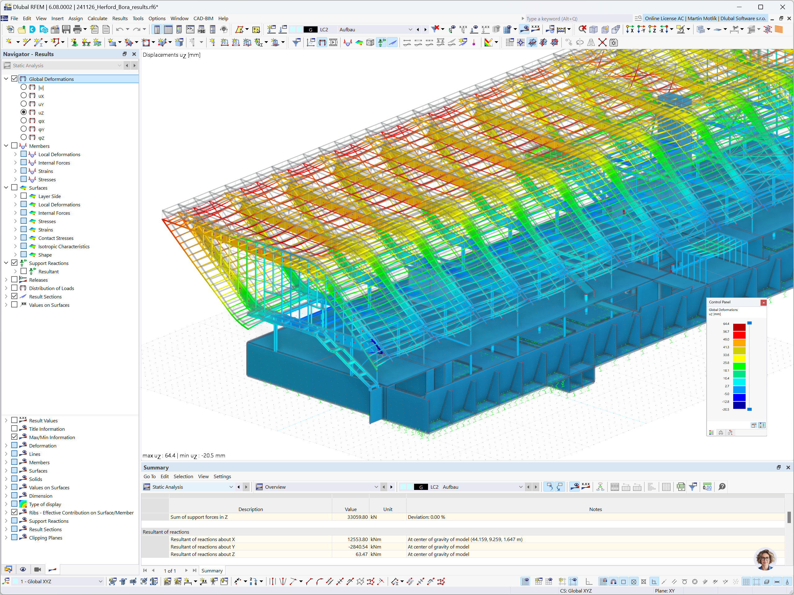 Modelo RFEM da flagship store BORA em Herford com deformação global no eixo Z | © Werkraum Ingenieure