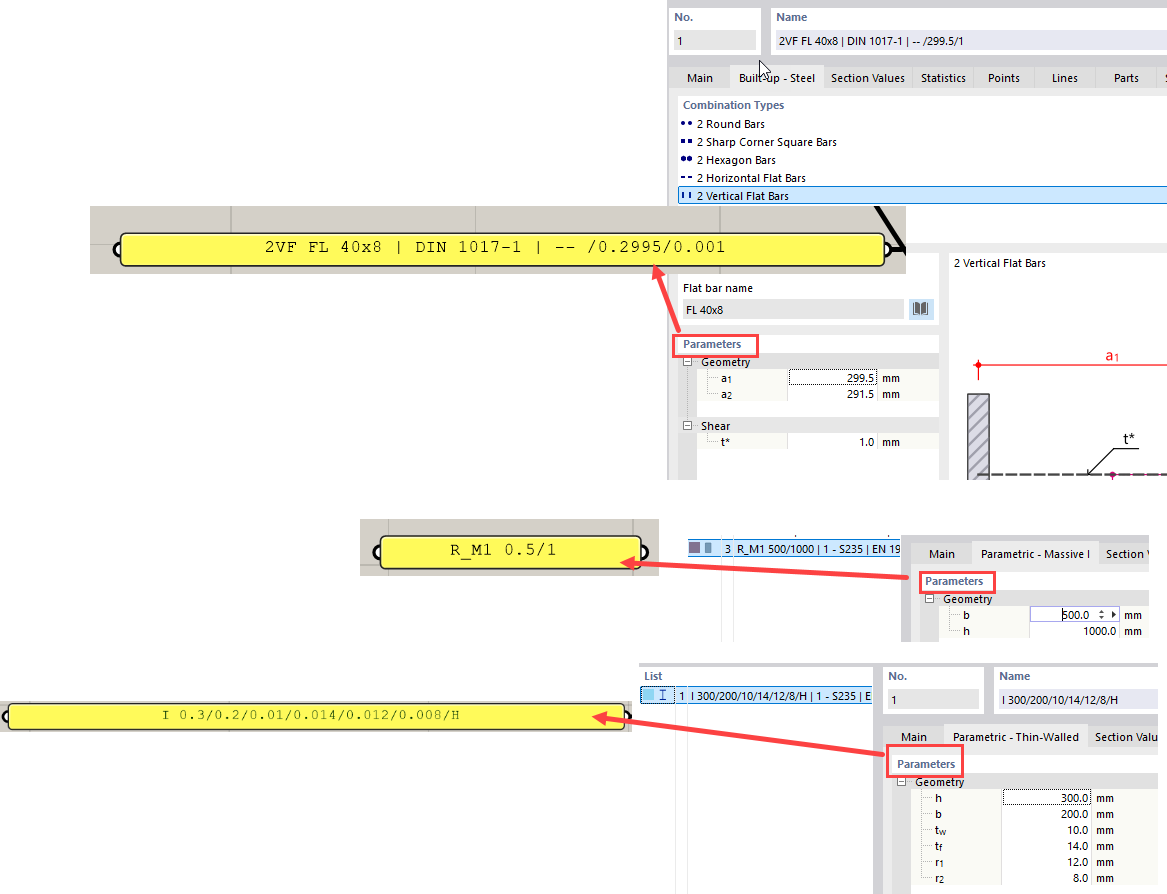 Secções paramétricas no RFEM