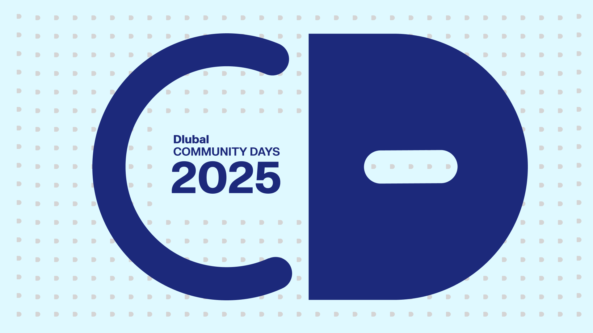 Logótipo das Jornadas da Comunidade Dlubal 2025 com símbolo gráfico e tipografia marcante