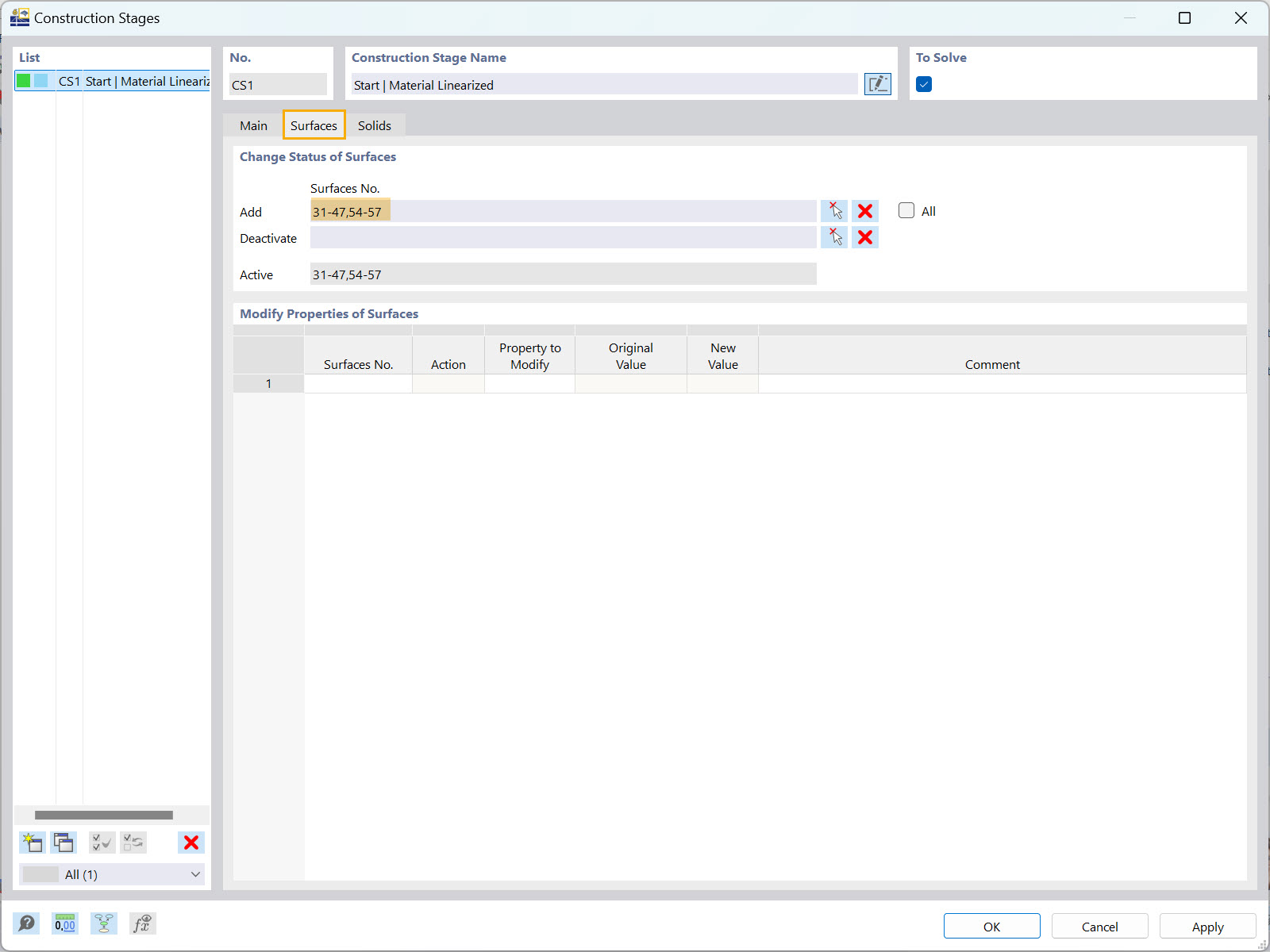 Alteração do estado da superfície na fase de construção do RFEM 6