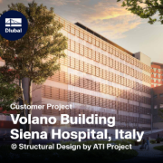 Projeto de cliente do edifício Volano no Hospital de Siena, Itália, mostrando aspetos do dimensionamento.