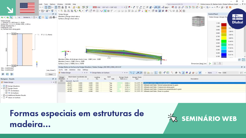Análise de estruturas de madeira com formas especiais utilizando análise de barras e superfícies