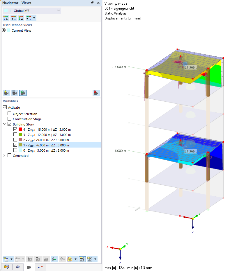 RFEM 6 | Navegador para controlar visibilidades no Modelo de edifício, painel de seleção de elementos de visualização