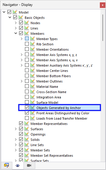 Visualização de objetos gerados por âncoras no Dlubal Software