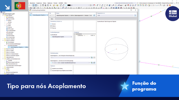Visualização do acoplamento de nós num modelo estrutural.