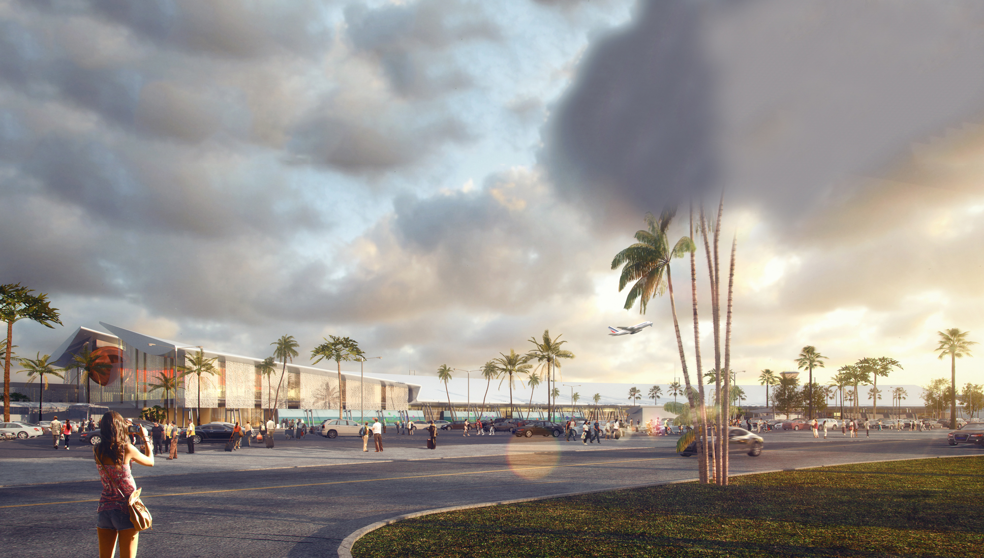 Renderização 3D do aeroporto Aimé Césaire na Martinica | © AIA Life Designers, arquitetos