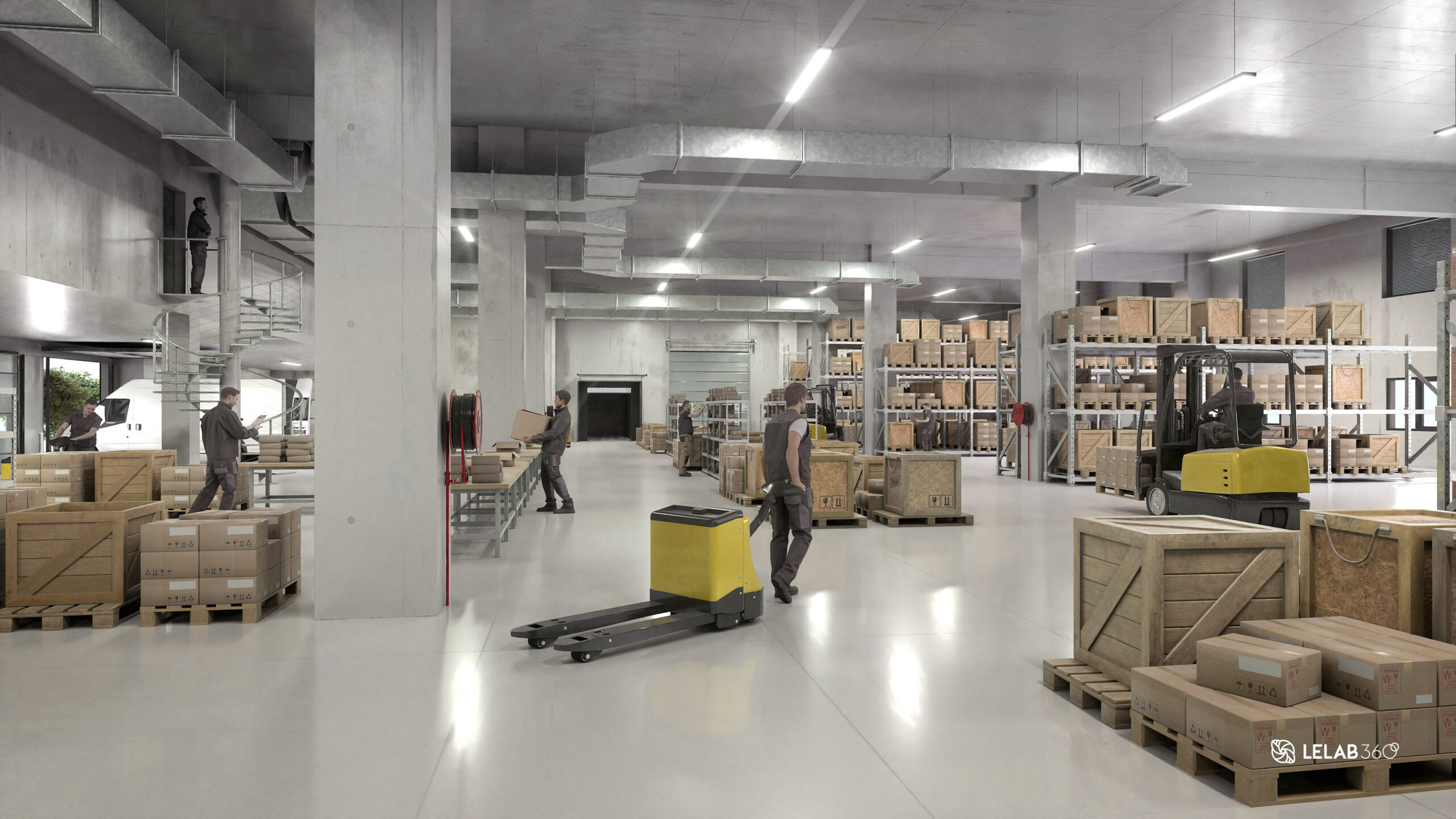 Renderização 3D do interior do armazém | © AEW - STONEHEDGE