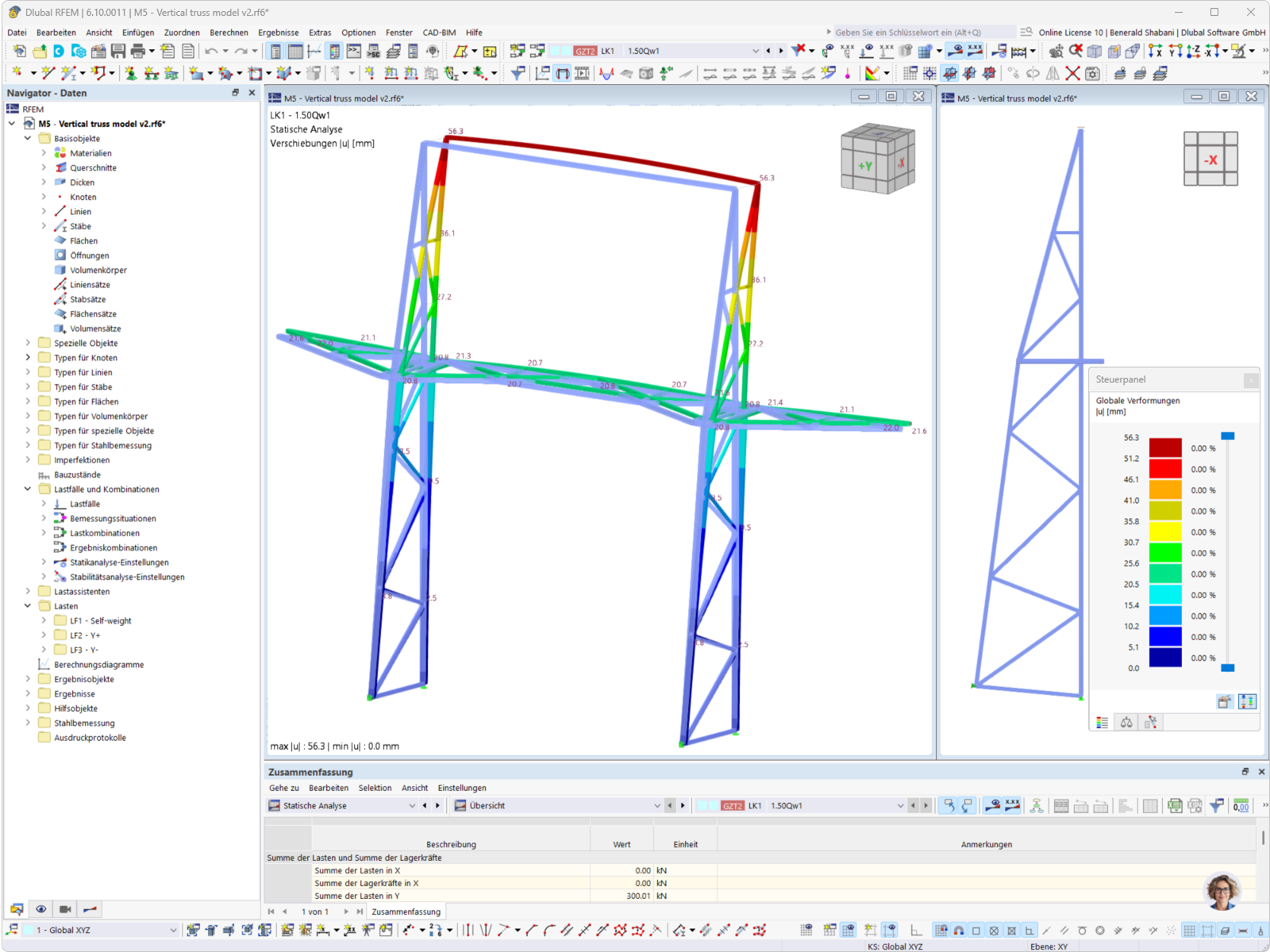 Representação da deformação de um suporte de fachada de uma estrutura de aço utilizando o RFEM 6.