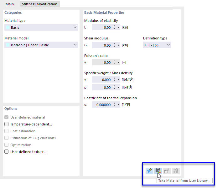 Importar material definido pelo utilizador a partir da biblioteca