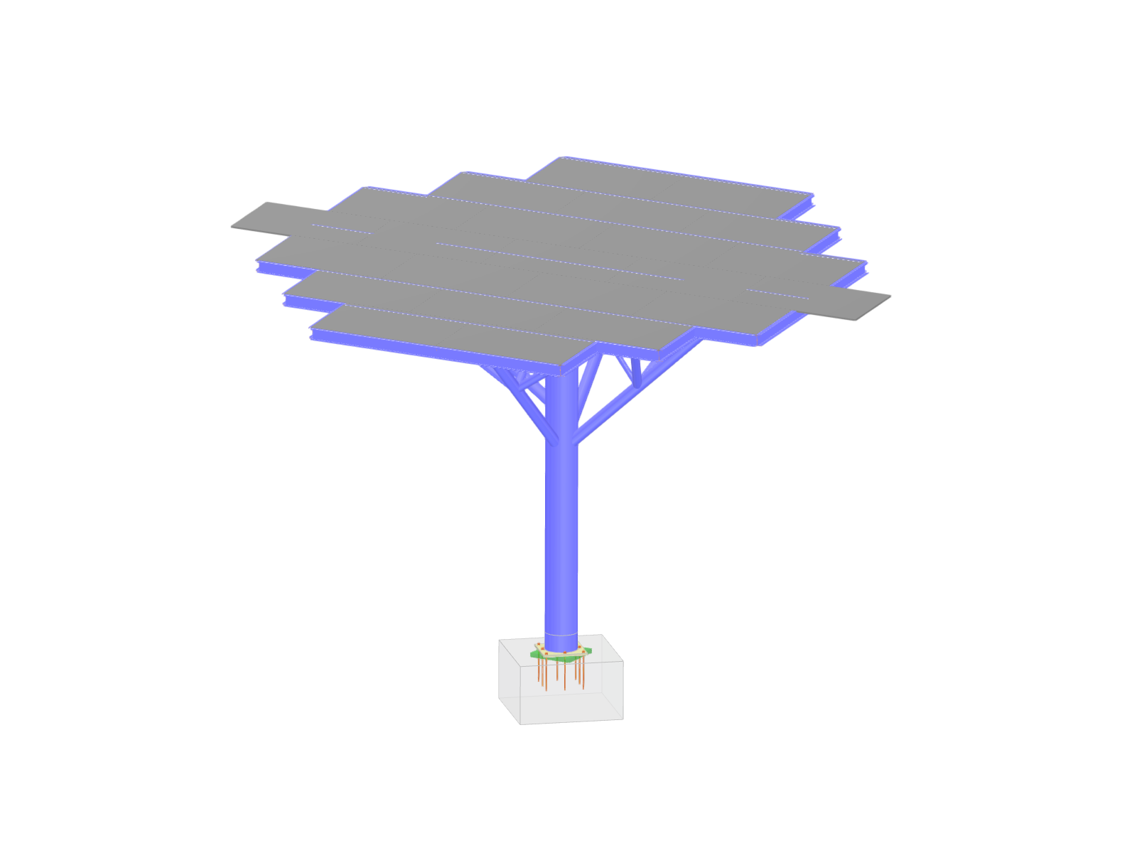 Árvore solar moderna em estrutura de aço para a geração de energias renováveis