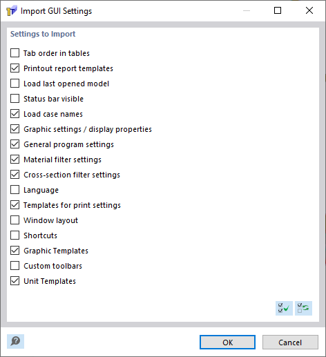 Importar definições da interface gráfica