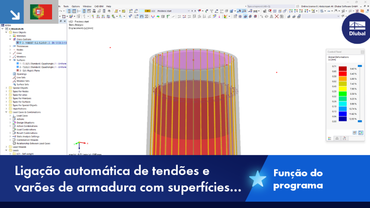 VG 005885
Atenção em particular para as letras minúsculas corretas no português para palavras que obviamente não são nomes próprios.
Utilize as seguintes traduções:
"Knotenlager" como "Apoio de nó"
"Lastfall" como "Caso de carga"
"Lastkombination" como "Combinação de cargas"
"Ergebniskombination" como "Combinação de resultados"
"FE-Netz" como "Malha de EF"
"Querschnitt" como "Secção transversal"
"Stab" como "Barra"
"Material" como "Material"