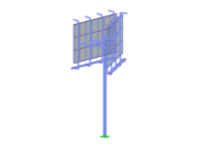 Simulação de uma estrutura de painel publicitário com dois lados e ângulo ajustável entre os painéis, demonstrando capacidades de design paramétrico.