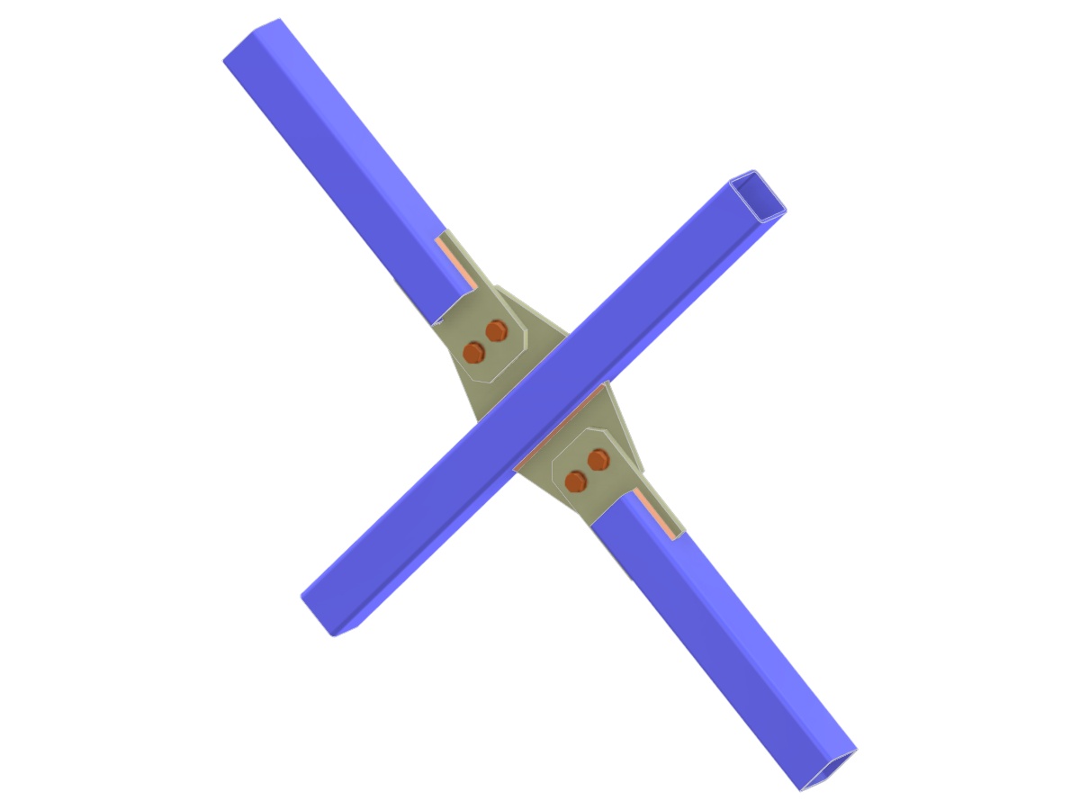 Modelo 006226 | Contraventamento Ligação em X | Ligação diagonal a diagonal via chapa de gusset e lingueta