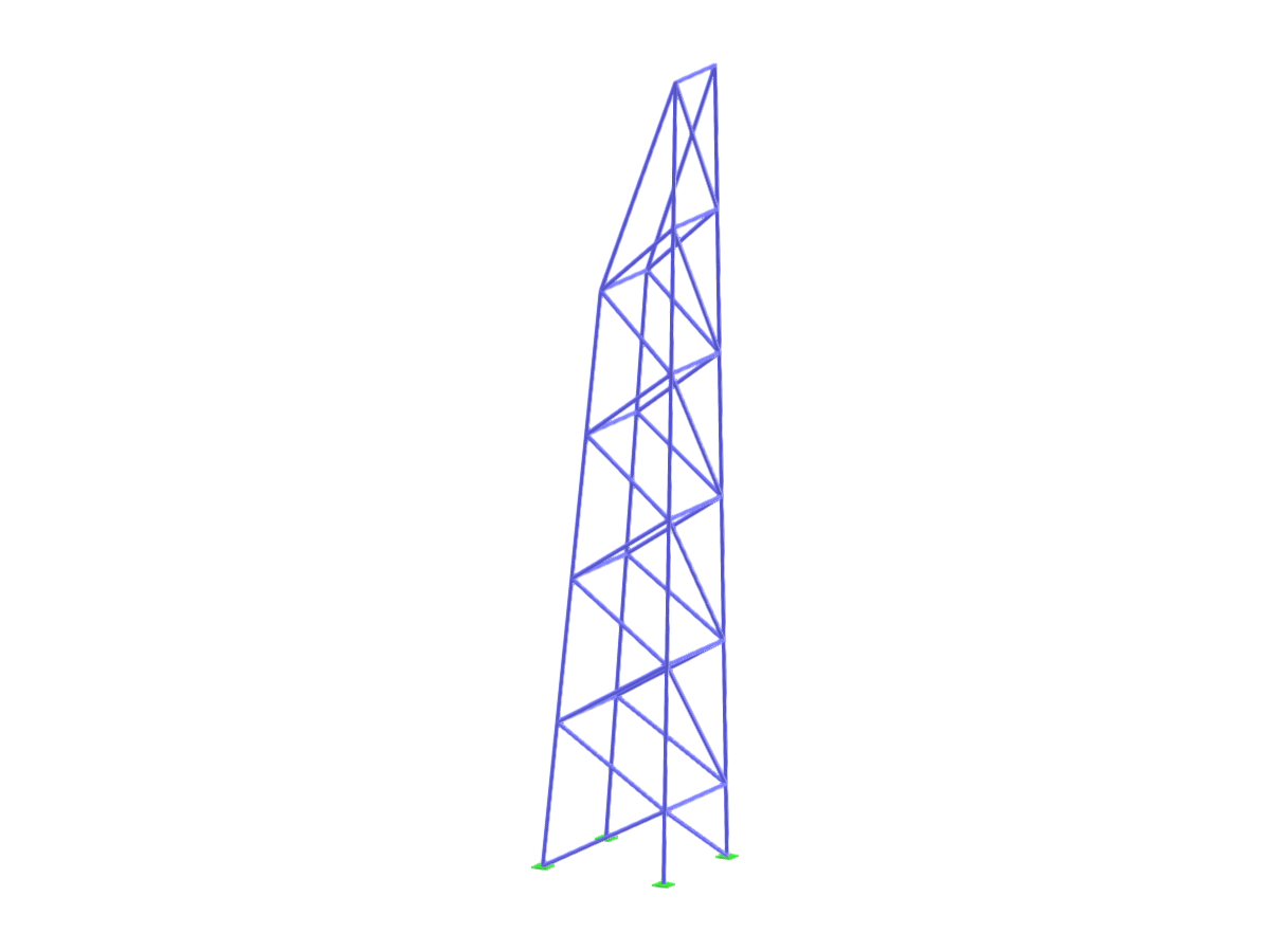 Imagem apresentando um modelo 3D de uma coluna treliçada retangular com múltiplas barras que se intersetam em vários nós.