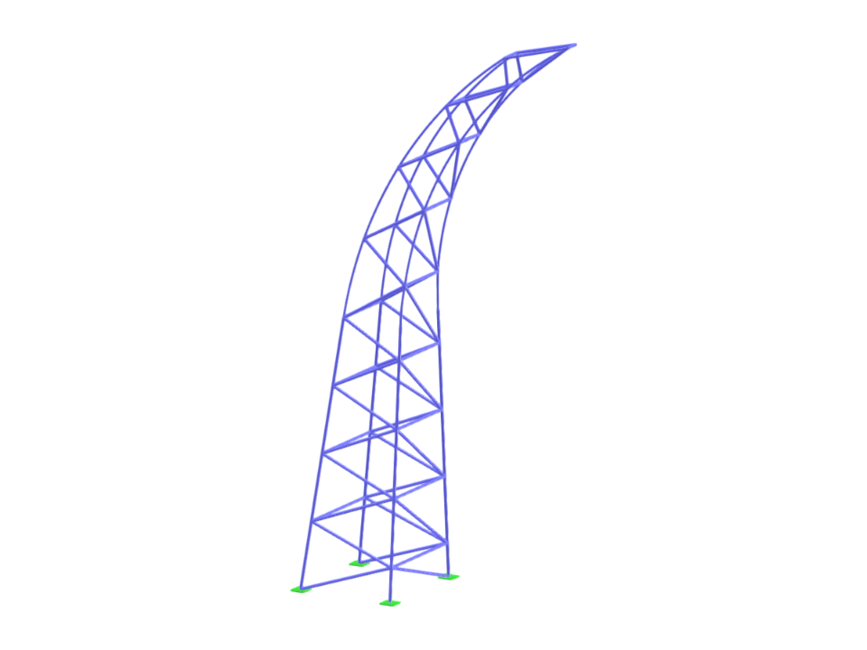 A imagem mostra uma coluna treliçada retangular com topo curvo, destacando um elemento de design arquitetônico e estrutural.
