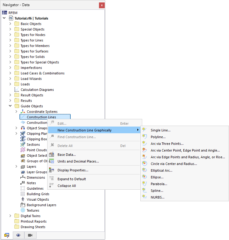 Definir linha CAD graficamente pelo menu de contexto