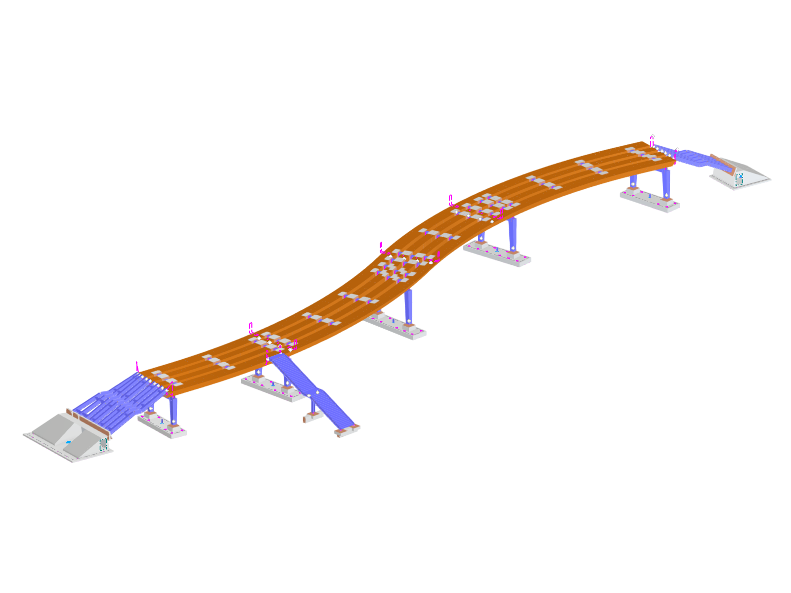Ponte de madeira na Estação ferroviária de Zwolle, Países Baixos: modelo estrutural detalhado com vigas curvas e ligações de pórtico. Explore agora o emocionante projeto de cliente!