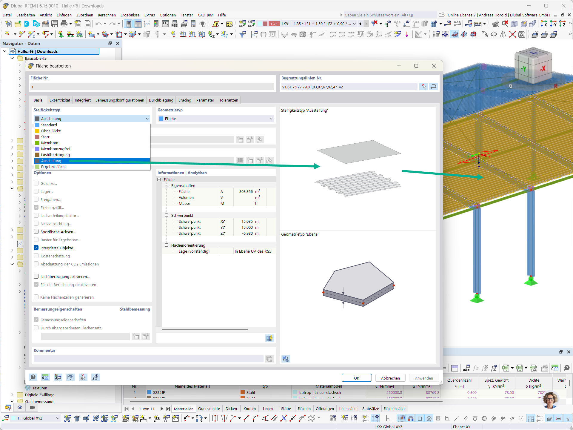 Tipo de rigidez de superfície Contraventamento no programa de elementos finitos RFEM