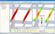 Расчет стали в RFEM без (слева) и с (справа) пластичностью RF-STEEL