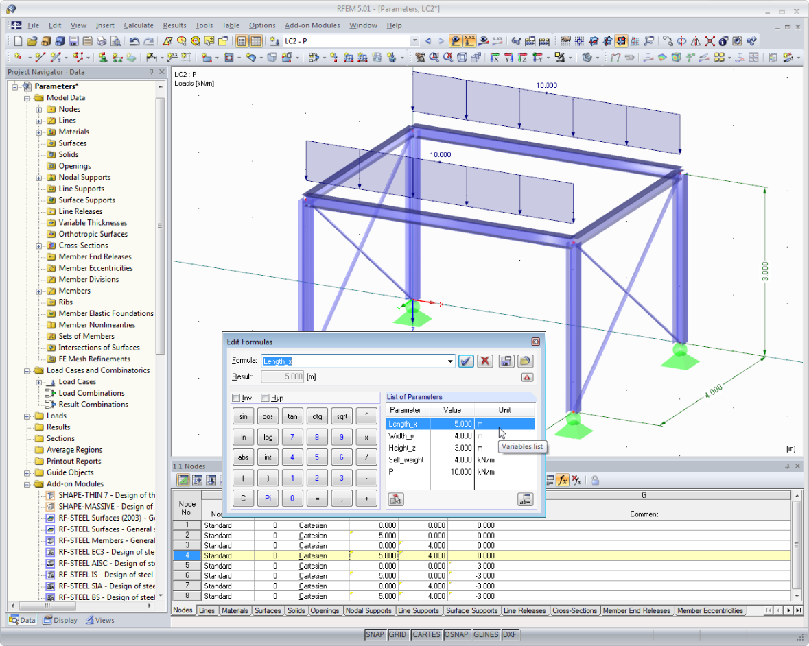 Formeleditor mit Parameterliste