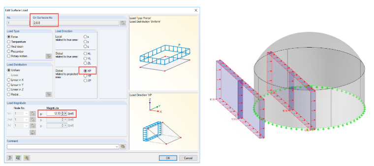Dialog Box for Surface Load in Project Direction