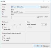 Auswahl des Druckers 'VCmaster t2W Interface'