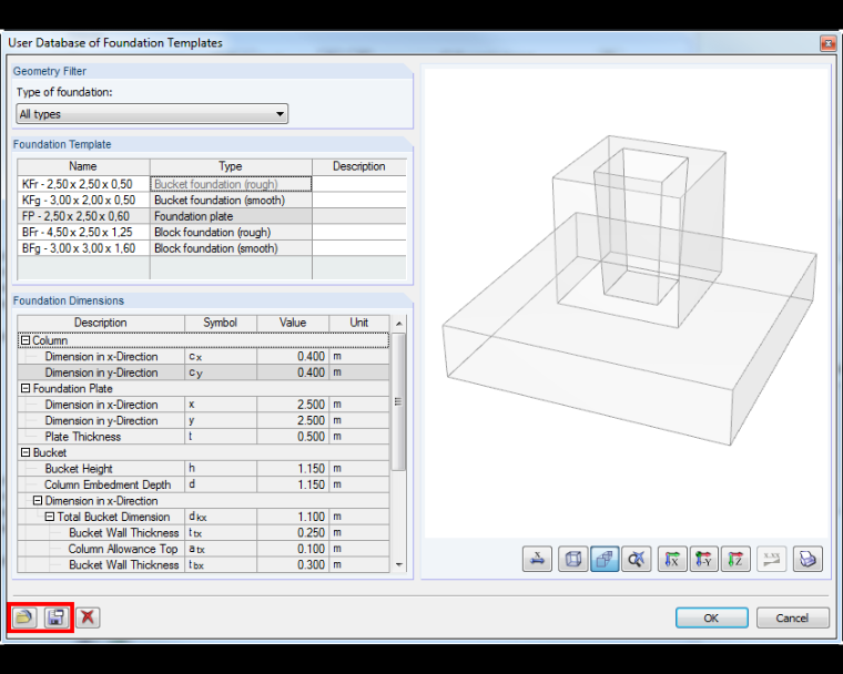 Импорт/экспорт шаблонов фундаментов