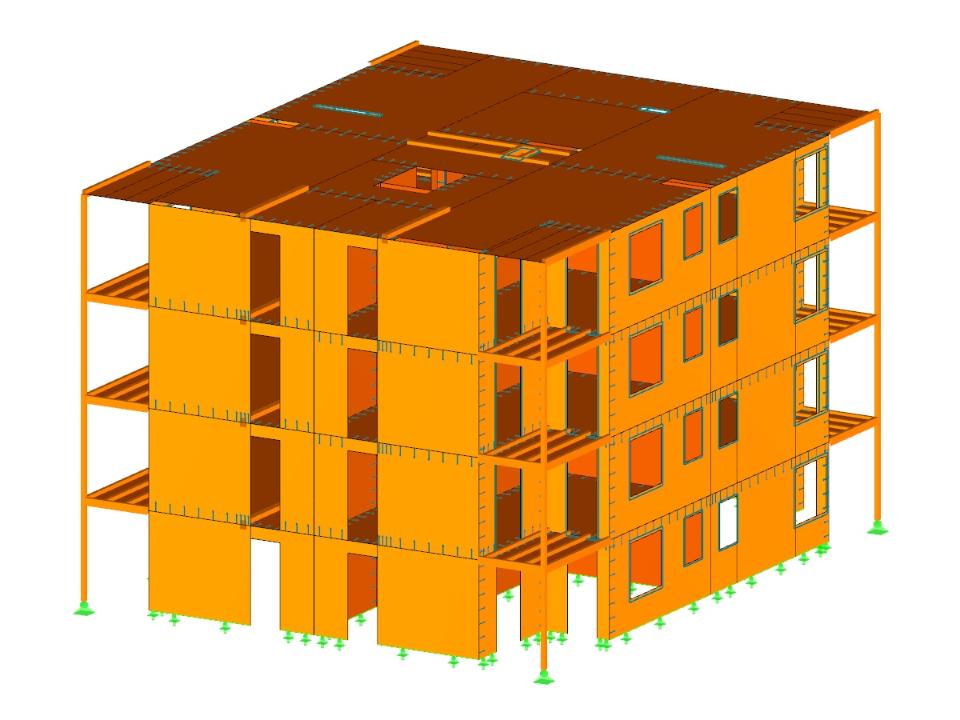 RFEM модель деревянного жилого комплекса в городе Брешиа, Италия