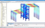 3D модель несущего каркаса с визуализацией деформаций в программе RFEM (© pbr)
