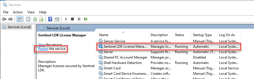 Диспетчер лицензий Service Sentinel LDK