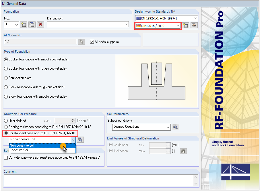 Окно 1.1 - Общие данные в RF-/FOUNDATION Pro