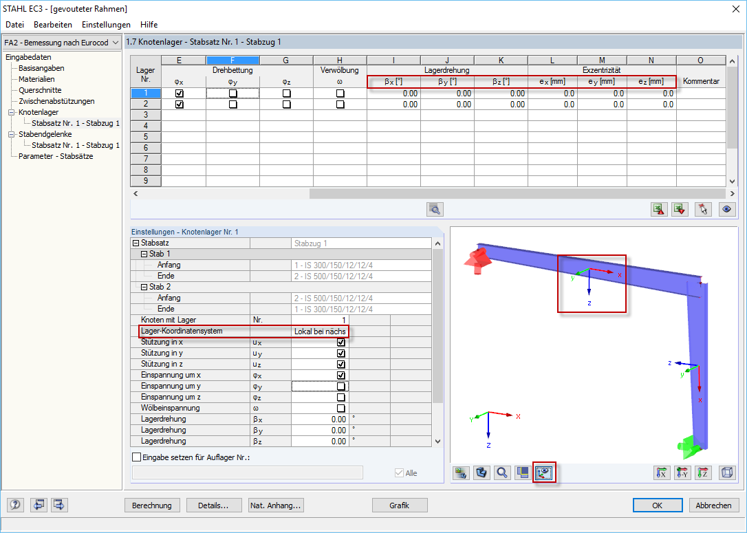 Система осей в модуле RF-/STEEL EC3 Warping Torsion