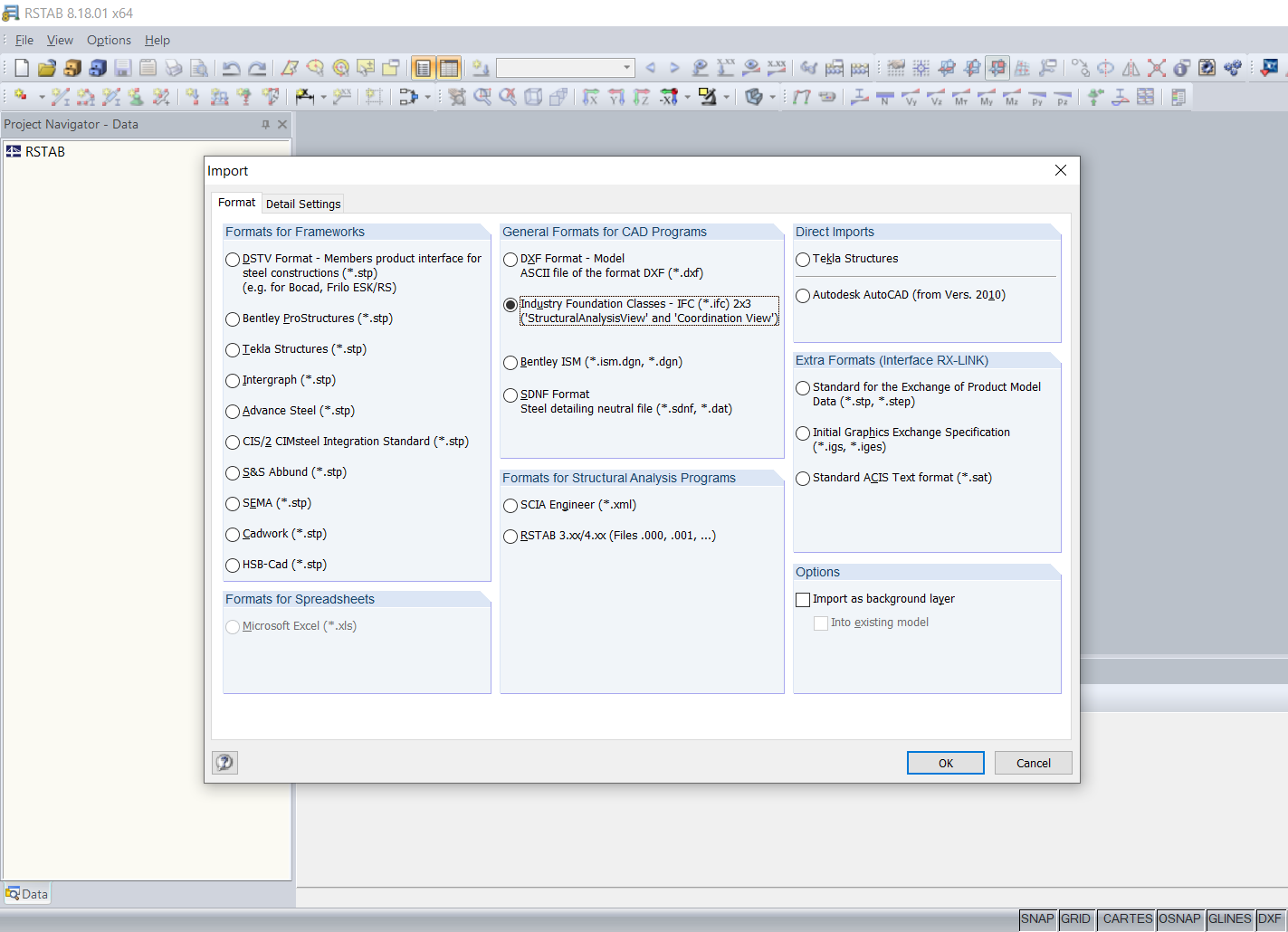 Форматы импорта для программы RSTAB