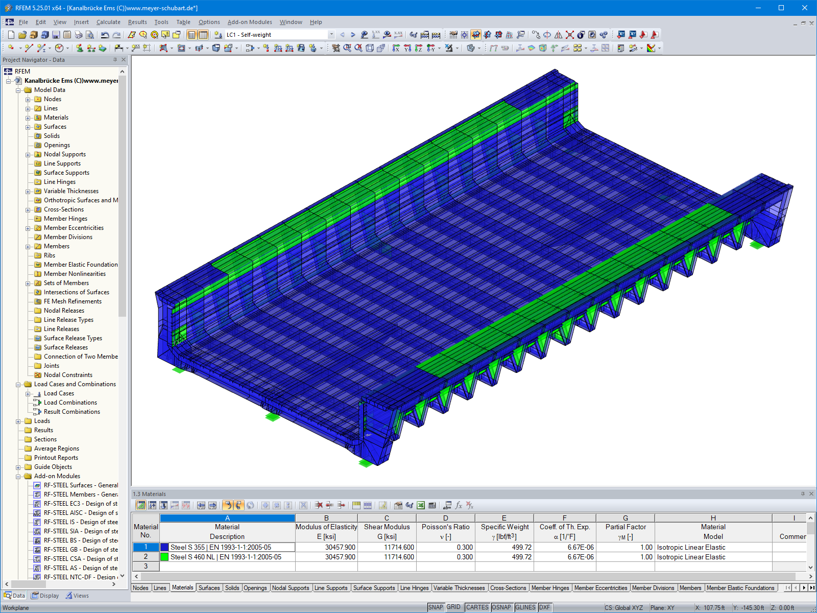 Полупроходной мост, 3D модель RFEM (© Meyer + Schubart VBI)