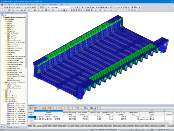 Полупроходной мост, 3D модель RFEM (© Meyer + Schubart VBI)