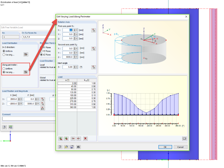 Изменить переменную нагрузку вдоль периметра