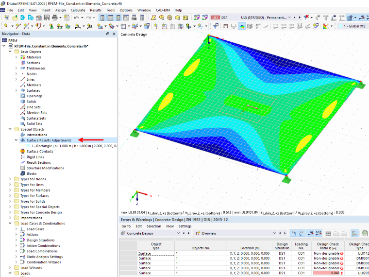 FAQ 005123 | Где можно в программе RFEM 6 ввести усредненные области или результаты корректировки поверхности?