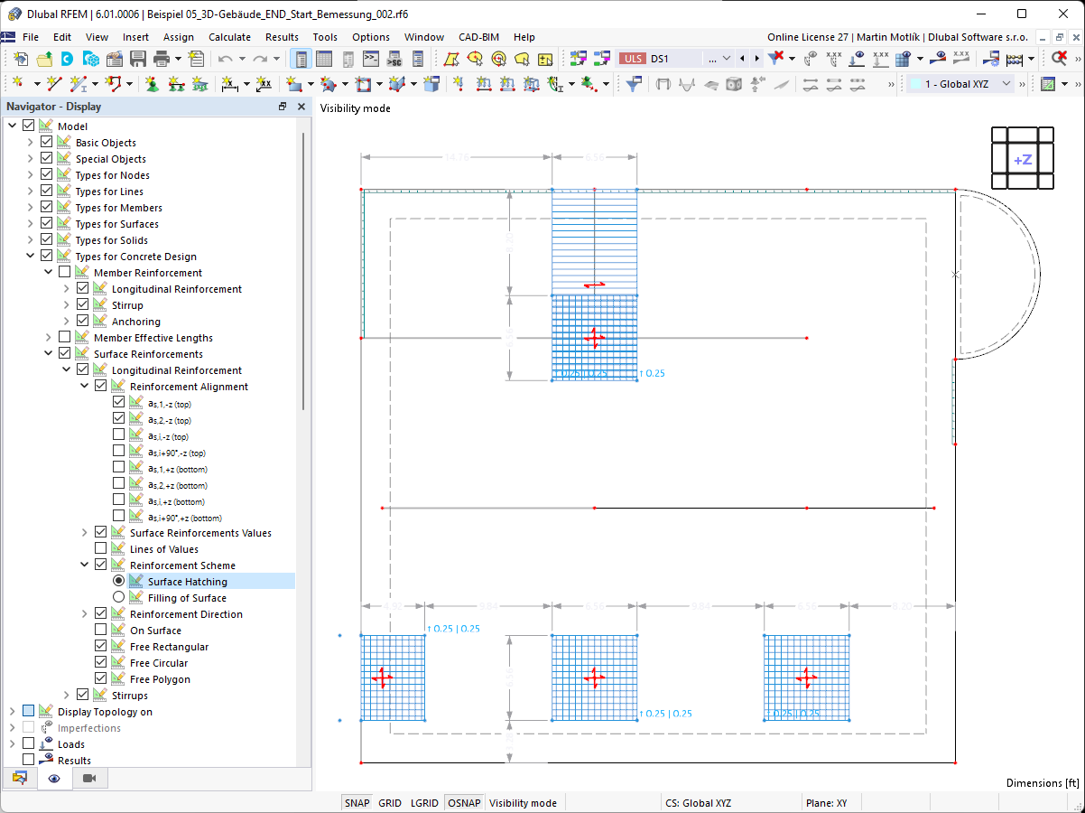 Изображение показывает свободное дополнительное армирование в железобетонной  поверхности для расчёта железобетонных конструкций.