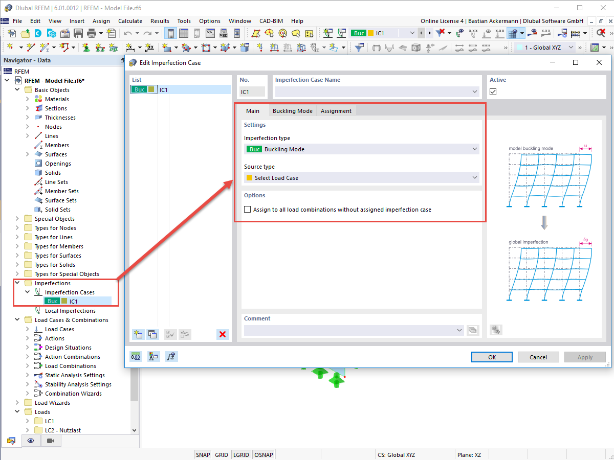 FAQ 005185 | Как создать в программе RFEM 6 несовершенства на поверхностях на основе основной формы потери устойчивости?