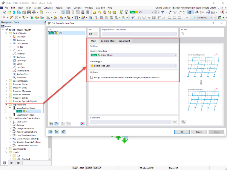 FAQ 005185 | Как создать в программе RFEM 6 несовершенства на поверхностях на основе основной формы потери устойчивости?