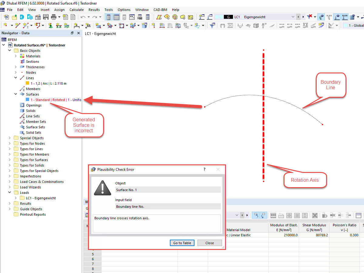 FAQ 005250 | Я хочу создать в программе RFEM осесимметричную поверхность. Однако поверхность вращения не создается. Почему?